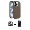 MARSİLYAN™- iPhone 15 Pro Max Kılıf Yankı Form Serisi - Siyah 3D Antistatik Hayalet Cam Ekran Koruyucu + Siyah PVD Metal Kamera Lens
