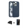 MARSİLYAN™- iPhone 15 Pro Max Kılıf Yankı Form Serisi - Siyah 3D Antistatik Hayalet Cam Ekran Koruyucu + Raze Metal Kamera Lens - TMGI