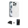MARSİLYAN™- iPhone 15 Pro Max Kılıf Yankı Form Serisi - Siyah 3D Antistatik Hayalet Cam Ekran Koruyucu + Raze Metal Kamera Lens - TMGI