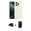 MARSİLYAN™- iPhone 15 Pro Max Kılıf Yankı Form Serisi - Siyah 3D Antistatik Hayalet Cam Ekran Koruyucu + Raze Metal Kamera Lens - TMGI