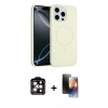 MARSİLYAN™- iPhone 15 Pro Max Kılıf Yankı Form Serisi - Siyah 3D Antistatik Mat Seramik Nano Ekran Koruyucu + PVD Metal Kamera Lens - TU