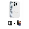 MARSİLYAN™- iPhone 15 Pro Max Kılıf Yankı Form Serisi - Siyah 3D Antistatik Mat Seramik Nano Ekran Koruyucu + PVD Metal Kamera Lens - GI