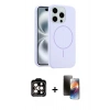 MARSİLYAN™- iPhone 15 Pro Max Kılıf Yankı Form Serisi - Siyah 3D Antistatik Mat Seramik Nano Ekran Koruyucu + PVD Metal Kamera Lens - TU