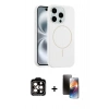 MARSİLYAN™- iPhone 15 Pro Max Kılıf Yankı Form Serisi - Siyah 3D Antistatik Mat Seramik Nano Ekran Koruyucu + PVD Metal Kamera Lens - TU