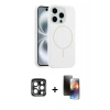 MARSİLYAN™- iPhone 15 Pro Max Kılıf Yankı Form Serisi - Siyah 3D Antistatik Mat Seramik Nano Ekran Koruyucu + PVD Metal Kamera Lens - LT