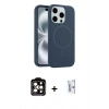 MARSİLYAN™- iPhone 15 Pro Max Kılıf Yankı Form Serisi - Siyah Bilvis 0.18mm Plus Cam Ekran Koruyucu + PVD Metal Kamera Lens - TU