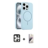 MARSİLYAN™- iPhone 15 Pro Max Kılıf Yankı Form Serisi - Siyah Bilvis 3D Mat Cam Ekran Koruyucu + Gümüş PVD Metal Kamera Lens