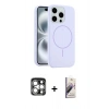 MARSİLYAN™- iPhone 15 Pro Max Kılıf Yankı Form Serisi - Siyah Bilvis 3D Mat Cam Ekran Koruyucu + Gümüş PVD Metal Kamera Lens