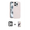 MARSİLYAN™- iPhone 15 Pro Max Kılıf Yankı Form Serisi - Siyah Bilvis 3D Mat Cam Ekran Koruyucu + Gümüş PVD Metal Kamera Lens
