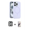 MARSİLYAN™- iPhone 15 Pro Max Kılıf Yankı Form Serisi - Siyah Bilvis 3D Mat Cam Ekran Koruyucu + PVD Metal Kamera Lens - LT