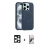 MARSİLYAN™- iPhone 15 Pro Max Kılıf Yankı Form Serisi - Siyah Bilvis 3D Mat Cam Ekran Koruyucu + PVD Metal Kamera Lens - LT