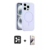 MARSİLYAN™- iPhone 15 Pro Max Kılıf Yankı Form Serisi - Siyah Bilvis 3D Mat Cam Ekran Koruyucu + PVD Metal Kamera Lens - SH