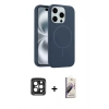 MARSİLYAN™- iPhone 15 Pro Max Kılıf Yankı Form Serisi - Siyah Bilvis 3D Mat Cam Ekran Koruyucu + PVD Metal Kamera Lens - SH