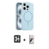 MARSİLYAN™- iPhone 15 Pro Max Kılıf Yankı Form Serisi - Siyah Bilvis 3D Mat Cam Ekran Koruyucu + PVD Metal Kamera Lens - GI