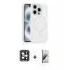MARSİLYAN™- iPhone 15 Pro Max Kılıf Yankı Form Serisi - Siyah Bilvis 3D Mat Cam Ekran Koruyucu + PVD Metal Kamera Lens - SH