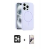 MARSİLYAN™- iPhone 15 Pro Max Kılıf Yankı Form Serisi - Siyah Bilvis 3D Mat Cam Ekran Koruyucu + PVD Metal Kamera Lens - GI