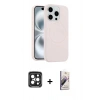 MARSİLYAN™- iPhone 15 Pro Max Kılıf Yankı Form Serisi - Siyah Bilvis 3D Mat Cam Ekran Koruyucu + PVD Metal Kamera Lens - SH