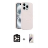 MARSİLYAN™- iPhone 15 Pro Max Kılıf Yankı Form Serisi - Siyah Bilvis 3D Mat Cam Ekran Koruyucu + Turuncu PVD Metal Kamera Lens