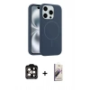MARSİLYAN™- iPhone 15 Pro Max Kılıf Yankı Form Serisi - Siyah Bilvis 3D Mat Cam Ekran Koruyucu + Turuncu PVD Metal Kamera Lens