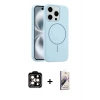 MARSİLYAN™- iPhone 15 Pro Max Kılıf Yankı Form Serisi - Siyah Bilvis 3D Mat Cam Ekran Koruyucu + Turuncu PVD Metal Kamera Lens
