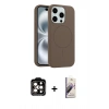 MARSİLYAN™- iPhone 15 Pro Max Kılıf Yankı Form Serisi - Siyah Bilvis 3D Mat Cam Ekran Koruyucu + Turuncu PVD Metal Kamera Lens