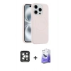 MARSİLYAN™- iPhone 15 Pro Max Kılıf Yankı Form Serisi - Siyah Bilvis 5in1 5D Magic Hayalet Cam Ekran Koruyucu + PVD Metal Kamera Lens - GI