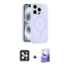 MARSİLYAN™- iPhone 15 Pro Max Kılıf Yankı Form Serisi - Siyah Bilvis 5in1 5D Magic Hayalet Cam Ekran Koruyucu + PVD Metal Kamera Lens - SH