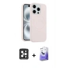 MARSİLYAN™- iPhone 15 Pro Max Kılıf Yankı Form Serisi - Siyah Bilvis 5in1 5D Magic Hayalet Cam Ekran Koruyucu + PVD Metal Kamera Lens - SH