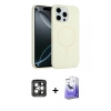 MARSİLYAN™- iPhone 15 Pro Max Kılıf Yankı Form Serisi - Siyah Bilvis 5in1 5D Magic Hayalet Cam Ekran Koruyucu + PVD Metal Kamera Lens - GI