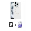 MARSİLYAN™- iPhone 15 Pro Max Kılıf Yankı Form Serisi - Siyah Bilvis 5in1 5D Magic Hayalet Cam Ekran Koruyucu + PVD Metal Kamera Lens - GI