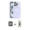 MARSİLYAN™- iPhone 15 Pro Max Kılıf Yankı Form Serisi - Siyah Bilvis Hayalet Cam Ekran Koruyucu + Gri PVD Metal Kamera Lens