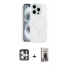 MARSİLYAN™- iPhone 15 Pro Max Kılıf Yankı Form Serisi - Siyah Bilvis Hayalet Cam Ekran Koruyucu + PVD Metal Kamera Lens - GS