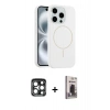 MARSİLYAN™- iPhone 15 Pro Max Kılıf Yankı Form Serisi - Siyah Bilvis Hayalet Cam Ekran Koruyucu + PVD Metal Kamera Lens - LT