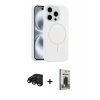 MARSİLYAN™- iPhone 15 Pro Max Kılıf Yankı Form Serisi - Siyah Bilvis Hayalet Cam Ekran Koruyucu + Siyah Raze Metal Kamera Lens