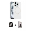 MARSİLYAN™- iPhone 15 Pro Max Kılıf Yankı Form Serisi - Siyah Bilvis Hayalet Cam Ekran Koruyucu + PVD Metal Kamera Lens - TU