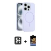 MARSİLYAN™- iPhone 15 Pro Max Kılıf Yankı Form Serisi - Siyah Buffer Hayalet Cam Ekran Koruyucu + PVD Metal Kamera Lens - GI