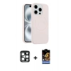 MARSİLYAN™- iPhone 15 Pro Max Kılıf Yankı Form Serisi - Siyah Buffer Hayalet Cam Ekran Koruyucu + PVD Metal Kamera Lens - LT