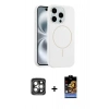 MARSİLYAN™- iPhone 15 Pro Max Kılıf Yankı Form Serisi - Siyah Buffer Hayalet Cam Ekran Koruyucu + PVD Metal Kamera Lens - GI