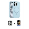 MARSİLYAN™- iPhone 15 Pro Max Kılıf Yankı Form Serisi - Siyah Buffer Hayalet Cam Ekran Koruyucu + PVD Metal Kamera Lens - GS