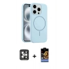 MARSİLYAN™- iPhone 15 Pro Max Kılıf Yankı Form Serisi - Siyah Buffer Hayalet Cam Ekran Koruyucu + PVD Metal Kamera Lens - GI