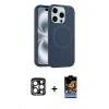 MARSİLYAN™- iPhone 15 Pro Max Kılıf Yankı Form Serisi - Siyah Buffer Hayalet Cam Ekran Koruyucu + PVD Metal Kamera Lens - LT