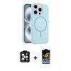 MARSİLYAN™- iPhone 15 Pro Max Kılıf Yankı Form Serisi - Siyah Buffer Hayalet Cam Ekran Koruyucu + PVD Metal Kamera Lens - TU