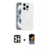 MARSİLYAN™- iPhone 15 Pro Max Kılıf Yankı Form Serisi - Siyah Buffer Hayalet Cam Ekran Koruyucu + PVD Metal Kamera Lens - LT
