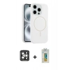 MARSİLYAN™- iPhone 15 Pro Max Kılıf Yankı Form Serisi - Siyah Polymer Nano Ekran Koruyucu + PVD Metal Kamera Lens - GI