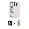 MARSİLYAN™- iPhone 15 Pro Max Kılıf Yankı Form Serisi - Siyah Polymer Nano Ekran Koruyucu + PVD Metal Kamera Lens - TU