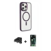 MARSİLYAN™- iPhone 15 Pro Max Kılıf Yankı Işık Özel Seri - Şeffaf 360 Full Body Arka Koruyucu + Raze Metal Kamera Lens - GS