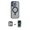 MARSİLYAN™- iPhone 15 Pro Max Kılıf Yankı Işık Özel Seri - Şeffaf 360 Full Body Arka Koruyucu + PVD Metal Kamera Lens - GS