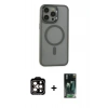 MARSİLYAN™- iPhone 15 Pro Max Kılıf Yankı Işık Özel Seri - Şeffaf 360 Full Body Arka Koruyucu + PVD Metal Kamera Lens - TU