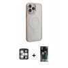 MARSİLYAN™- iPhone 15 Pro Max Kılıf Yankı Işık Özel Seri - Şeffaf 360 Full Body Arka Koruyucu + PVD Metal Kamera Lens - GS