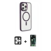 MARSİLYAN™- iPhone 15 Pro Max Kılıf Yankı Işık Özel Seri - Şeffaf 360 Full Body Arka Koruyucu + PVD Metal Kamera Lens - GS